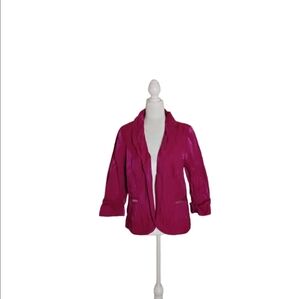 Chico's Sharon Women's 1 US M Magenta Pink 3/4 Sleeve Shiny Open Front Blazer